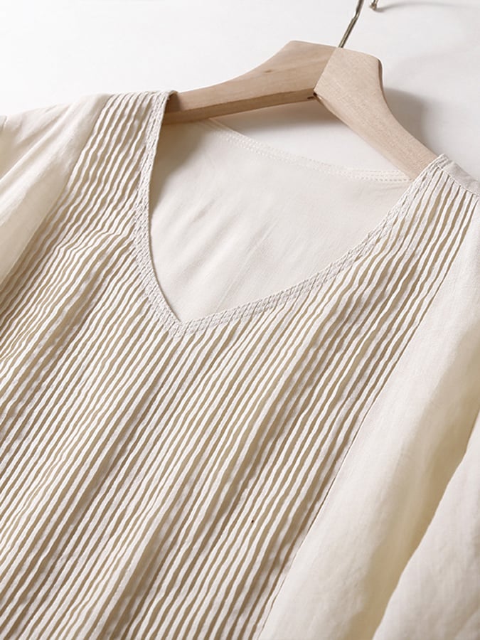 Elegant Pleated Loose Cotton Linen Dress