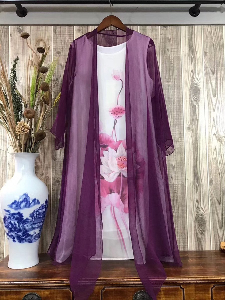 Ethnic Retro Printed Chiffon Jumpsuit Two-piece Set